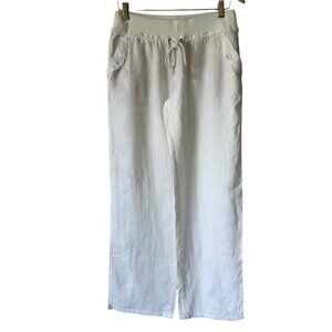 London Jean Sz Sm White Linen Wide Leg Beach Resort Waist tie Comfort 33" Inseam